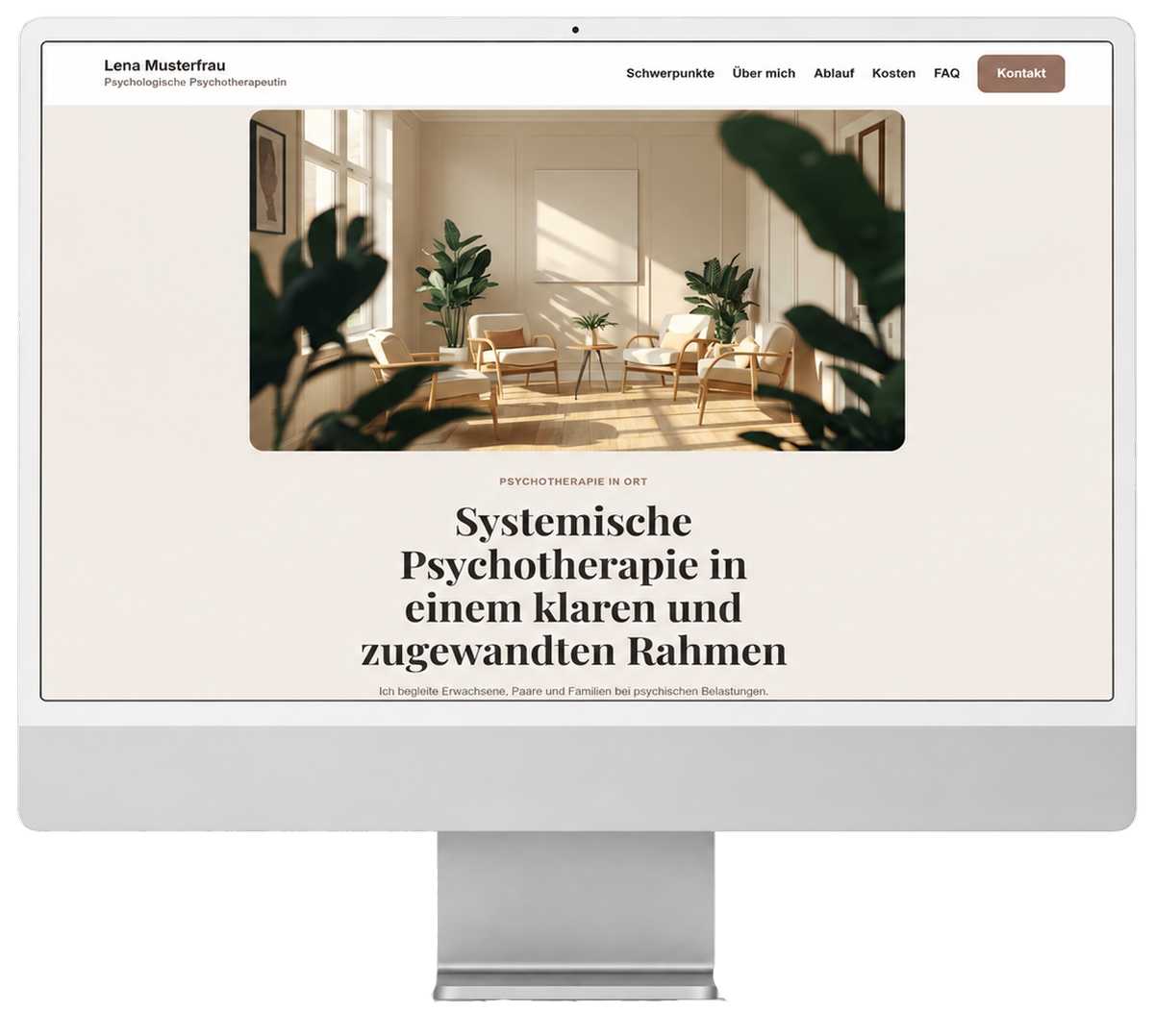 Desktop-Ansicht des Website-Konzepts 1 für eine psychotherapeutische Praxis