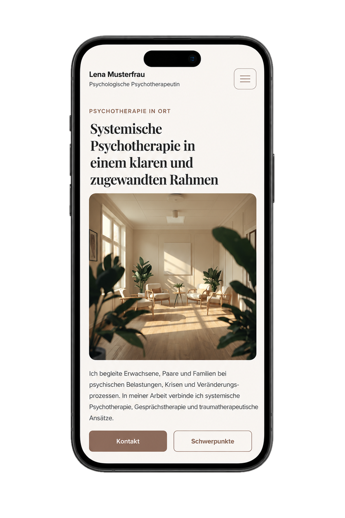 Mobile Ansicht des Website-Konzepts 1 für eine psychotherapeutische Praxis